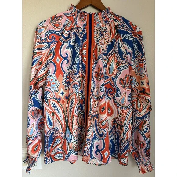 THML Printed Top Smock Neck Long Sleeves Size L - Picture 1 of 4